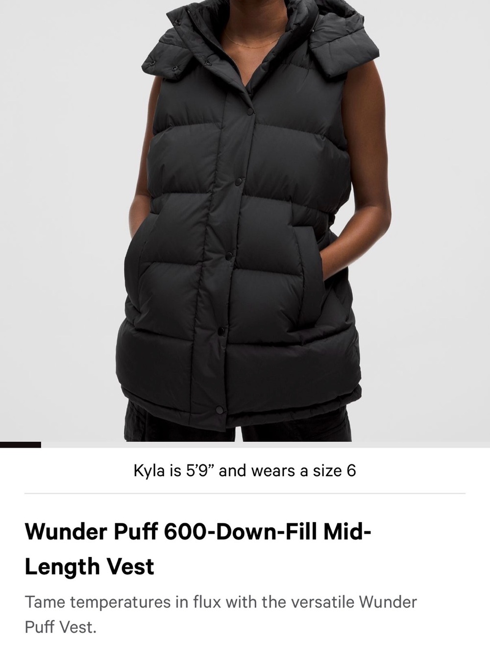 lululemon Wunder Puff Mid-Length Vest - Black